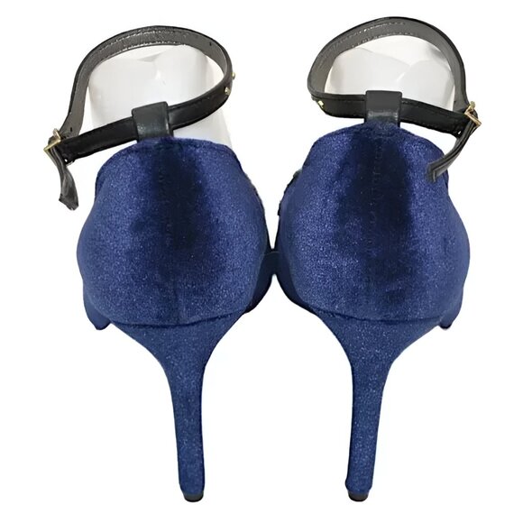 Edelman Sapphire Dark Navy Blue Butterfly Beaded Velvet Holiday Pumps Heels 7.5 - Picture 8 of 9